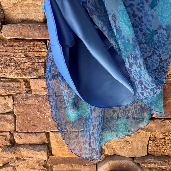 VTG Y2K 10 Asymmetrical Blue Floral High Low Midi Tank Dress 90s Fairy Whimsy - Picture 9 of 13